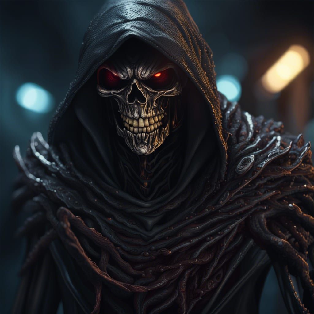 Detailed Grim Reaper Action Pose in Midnight Lighting