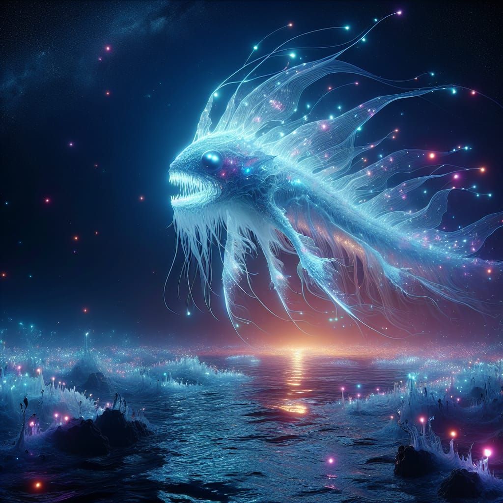 Bioluminescent Underwater Creature in Romantic Expressionism