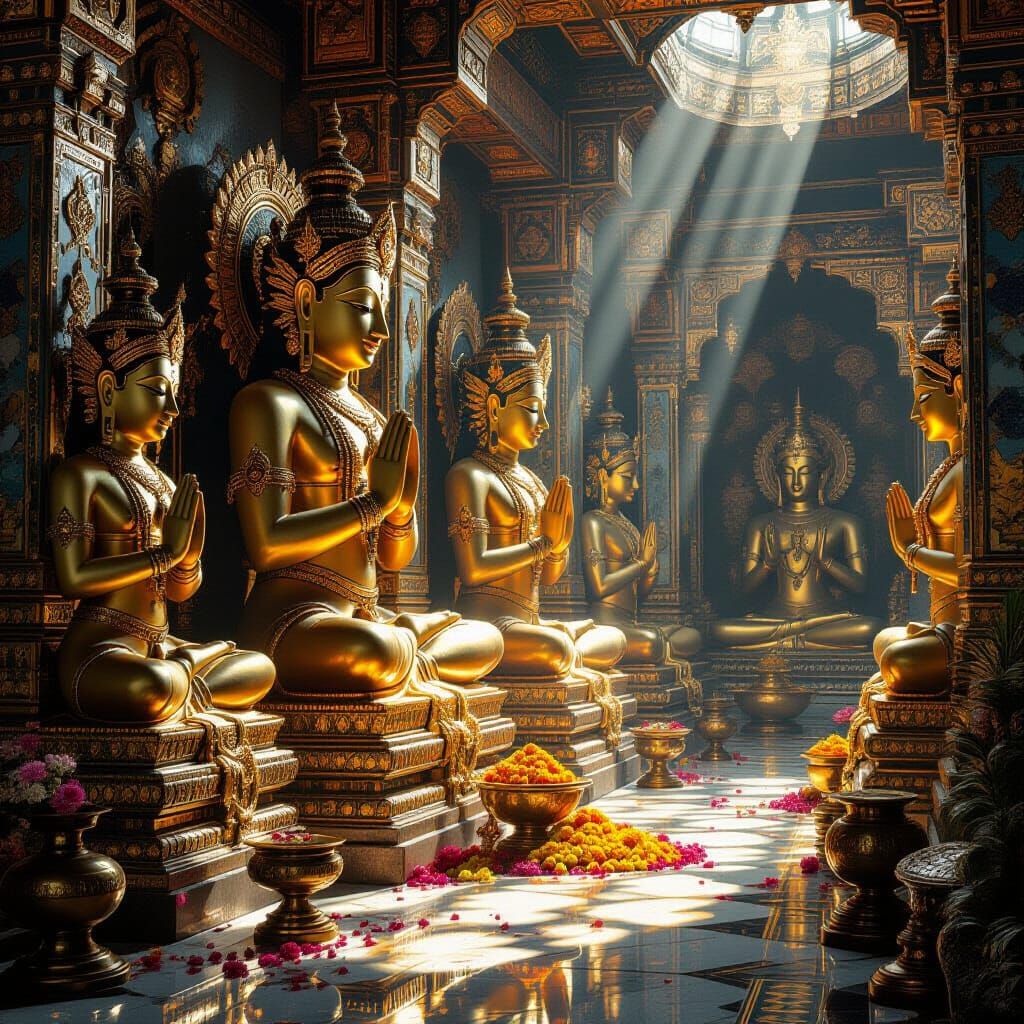 Ornate Temple Interior in Art Nouveau Style