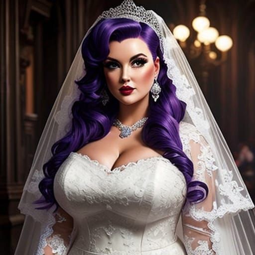 Rockabilly Bride with Purple Hair in Lace Dress
