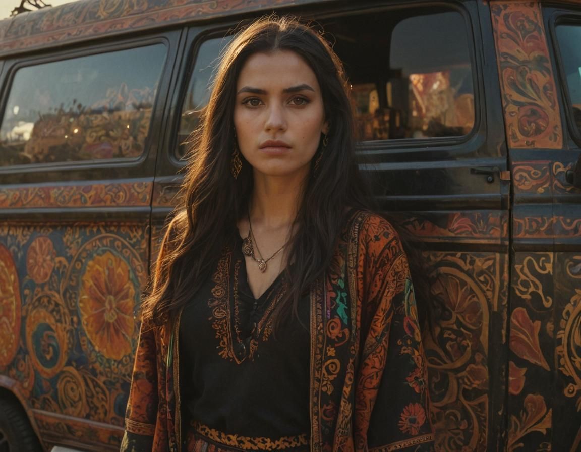 Cinematic Gypsy Van Portrait in Golden Hour Light