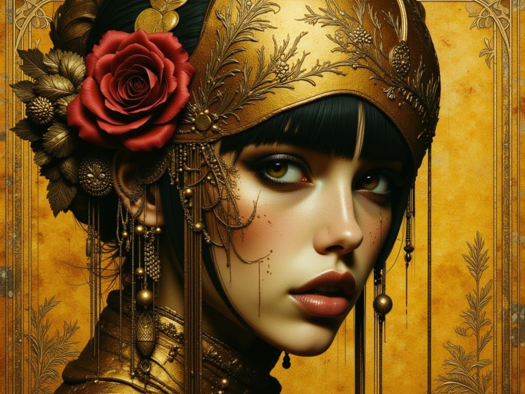 Gold-Armored Woman Portrait in Fantasy Style