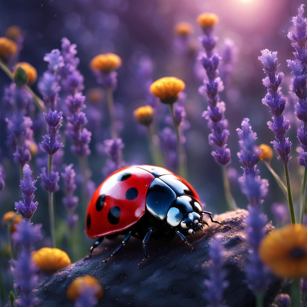 Lavender Ladybug in Oil Paint Style