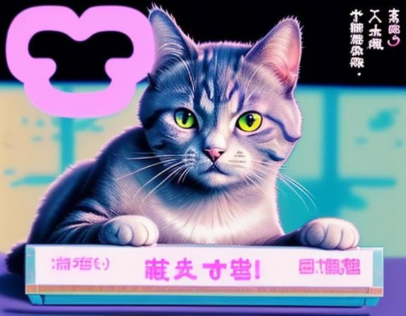 Vaporwave Cat Image with 'Happy Caturday' Text