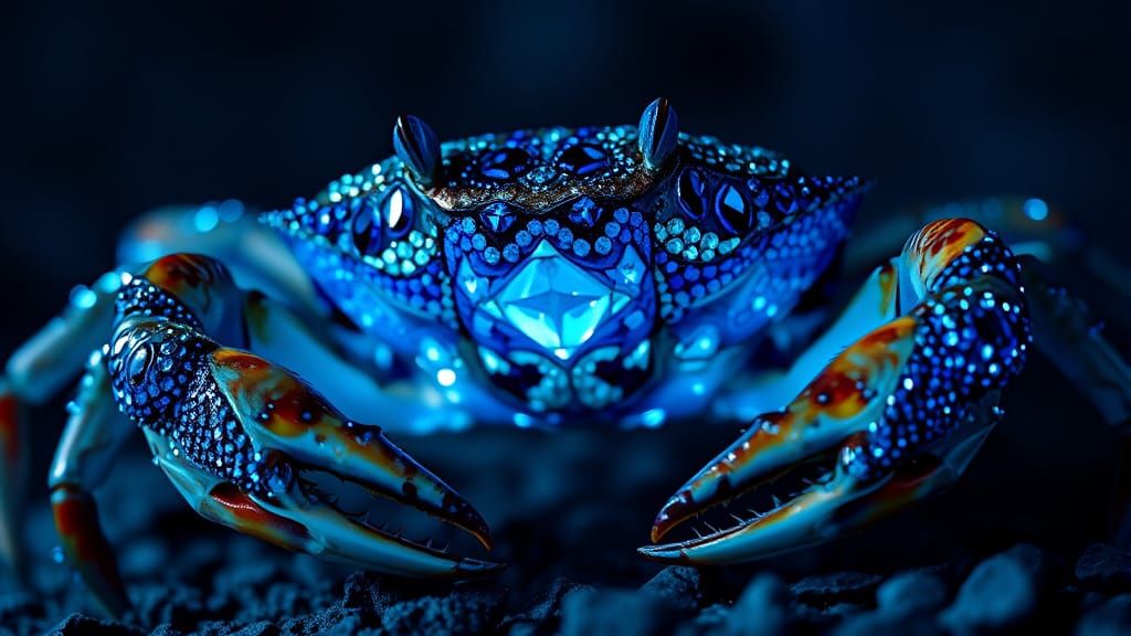 Blue Diamond Crab Mosaic with Chiaroscuro Lighting