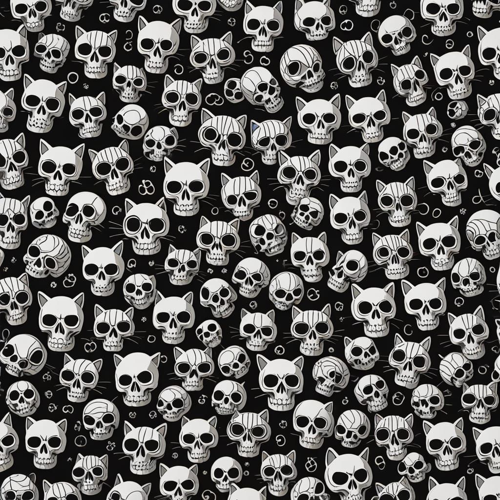 Black and White Op Art Cat Toys with a Hidden Human Skull