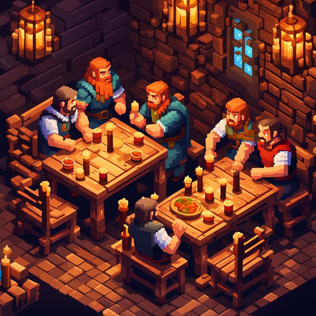 Pixel Art Tavern Scene with Arm Wrestling