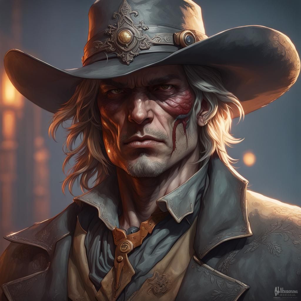 Undead Gunslinger Portrait in Hyperdetailed Style