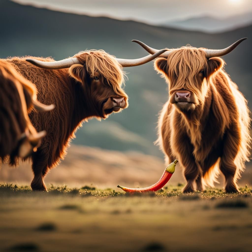 Scottish Highlanders Battle Banana-Wielding Highland Cow
