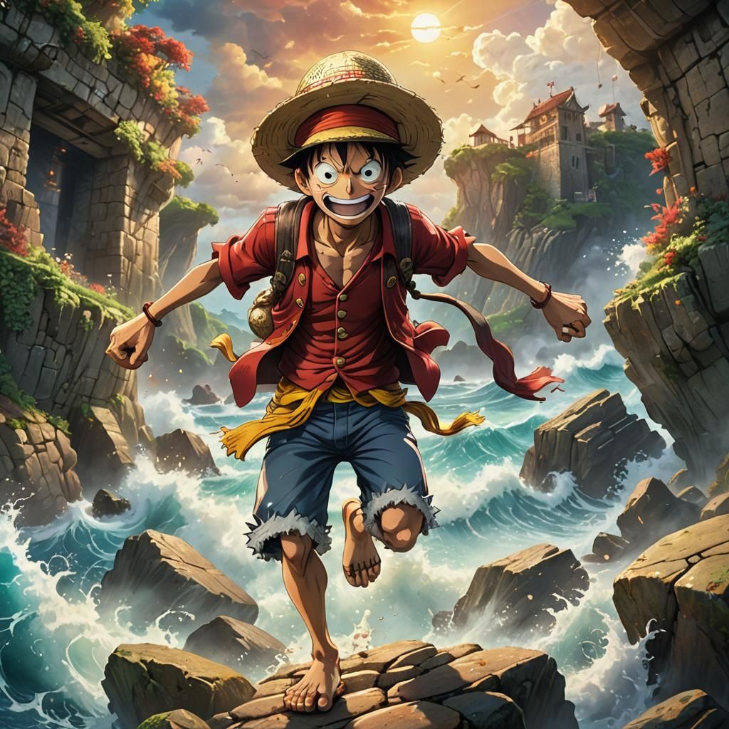 Monkey D. Luffy in a Fantastical Oceanic Setting