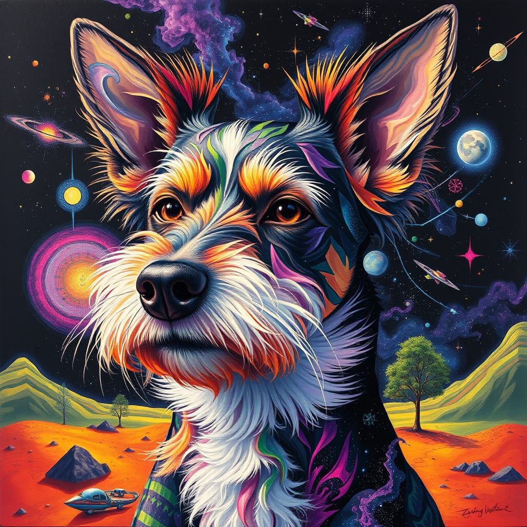Psychedelic Surreal Dog Portrait in Digital Art Style