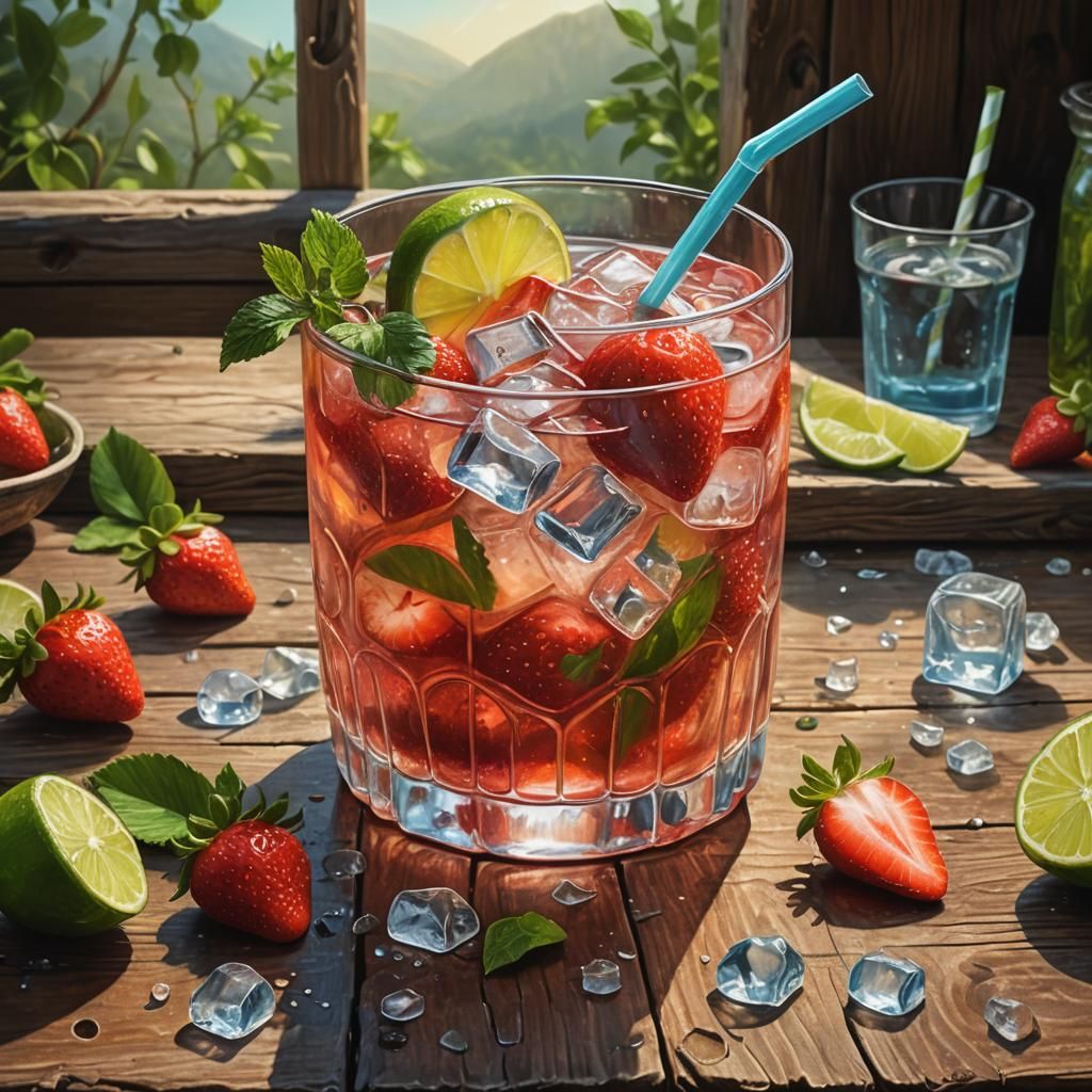 Strawberry Lime Lemonade in Surreal Digital Painting