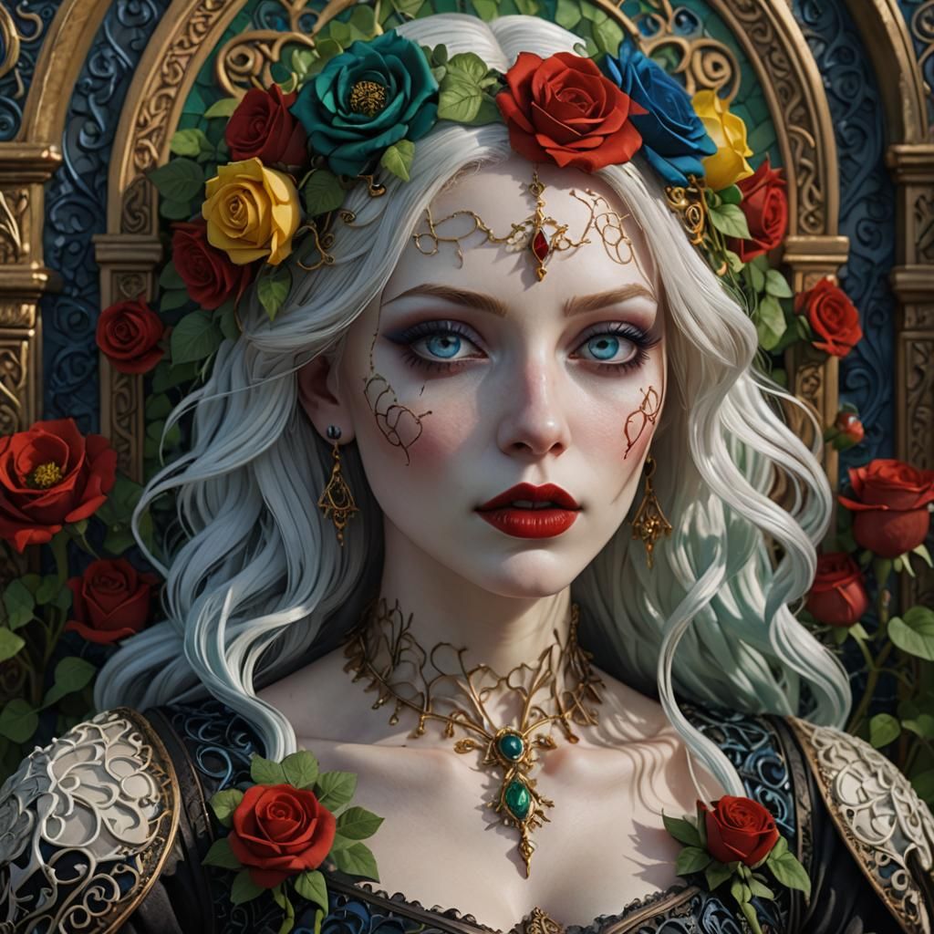 Gothic Woman with Floral Patterns: Hyperrealistic 3D Art