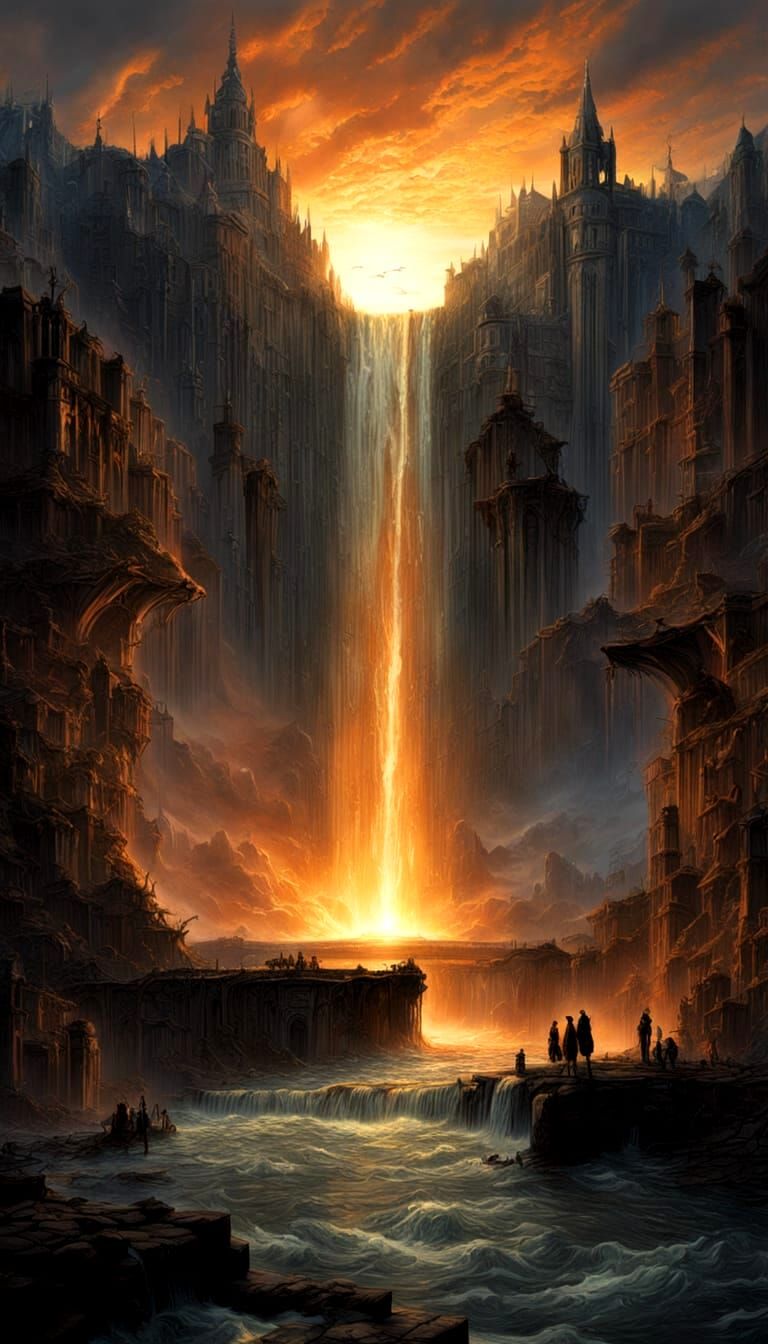 Surreal Space Waterfall in Gothic Horror Style