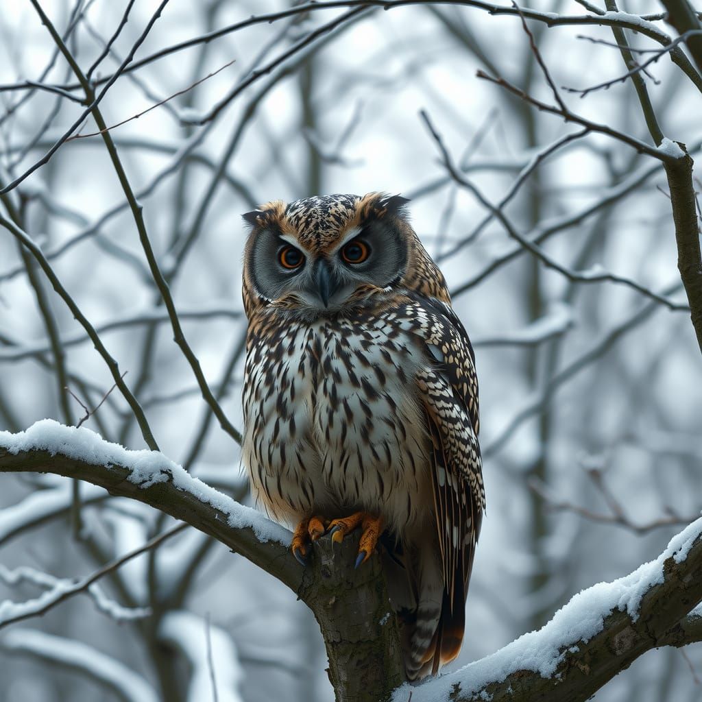 Renaissance Owl Perched on Winter Tree