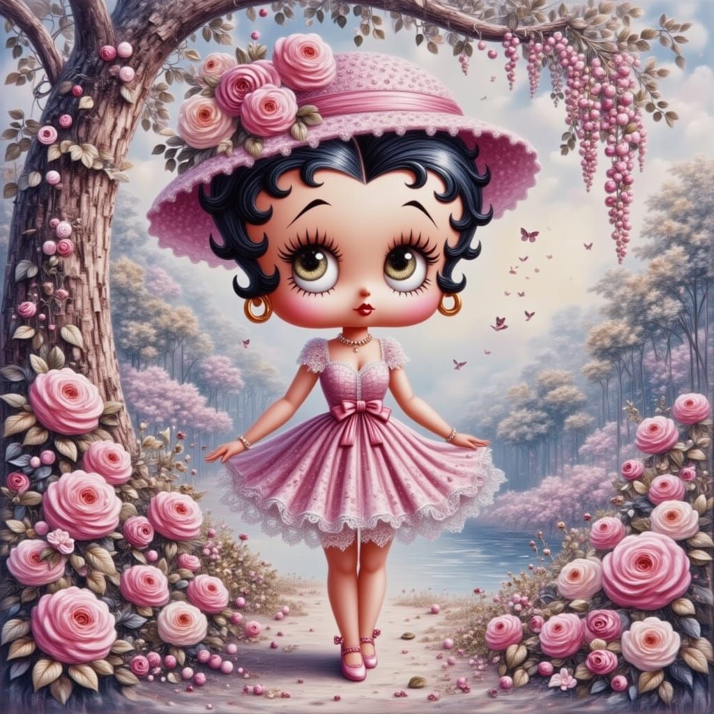 Toddler Betty Boop Diamond Painting with Roses