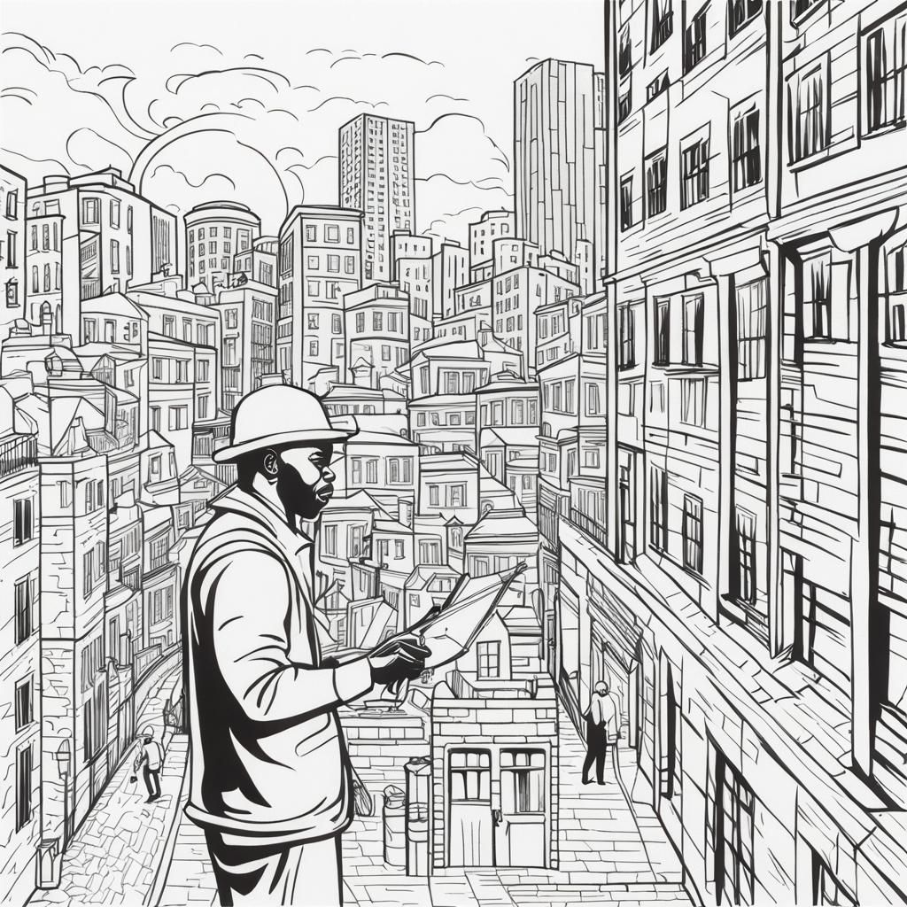 Coloring Page of an Artist Drawing a Mural