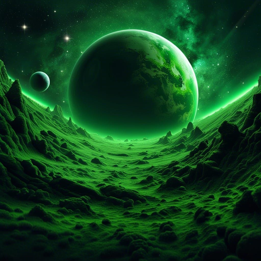 Lush Green Planet in Deep Space