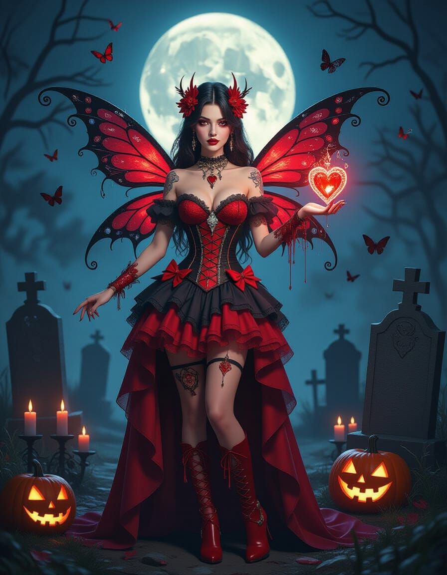 Gothic Enchantress in Misty Graveyard, Airbrushed Acrylic