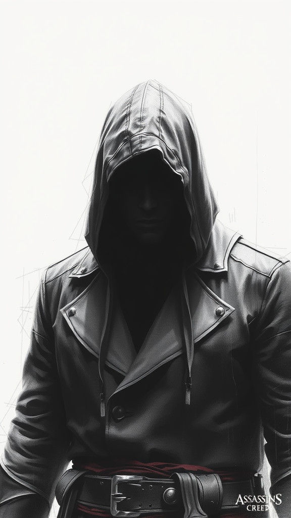 Hooded Assassin in Charcoal Sketch Style