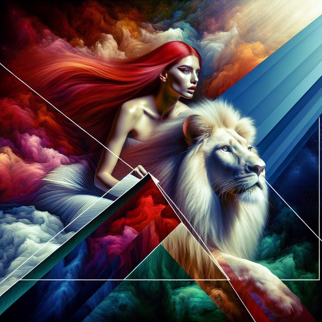 Red-Haired Woman on White Lion Concept Art