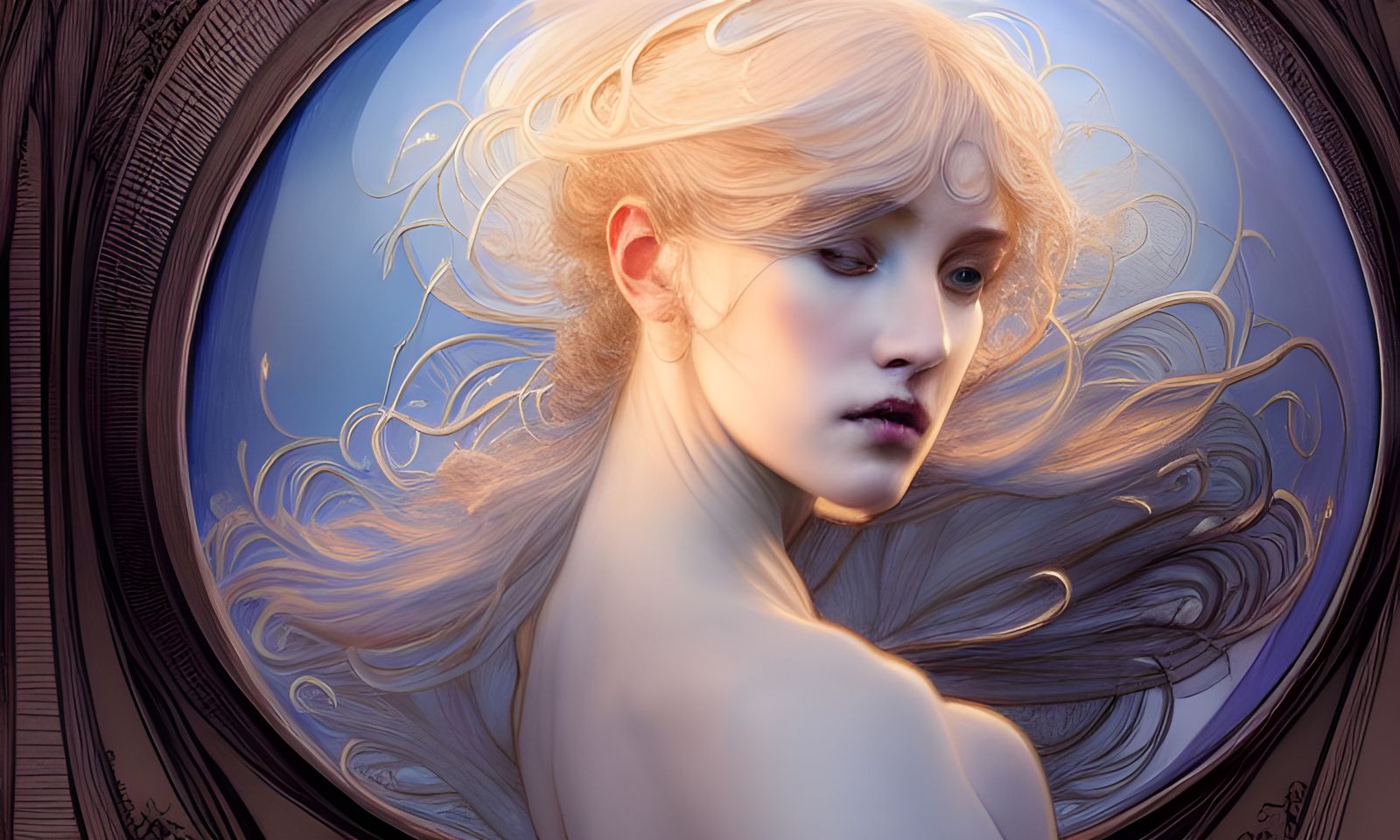 Intricate Noble Figure in Glass Orb with Rococo Lighting