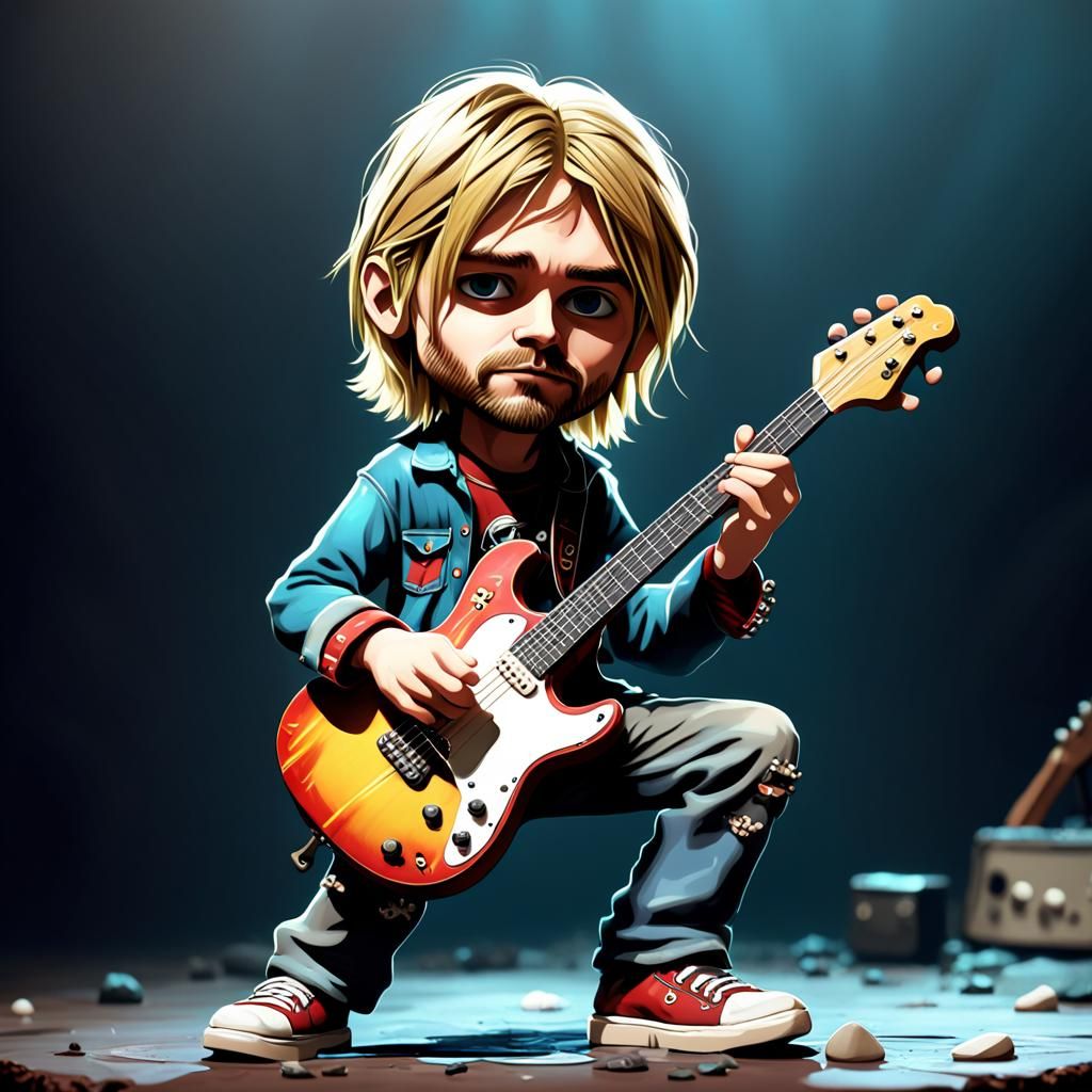 Chibi Kurt Cobain Plays Guitar: Detailed Matte Painting