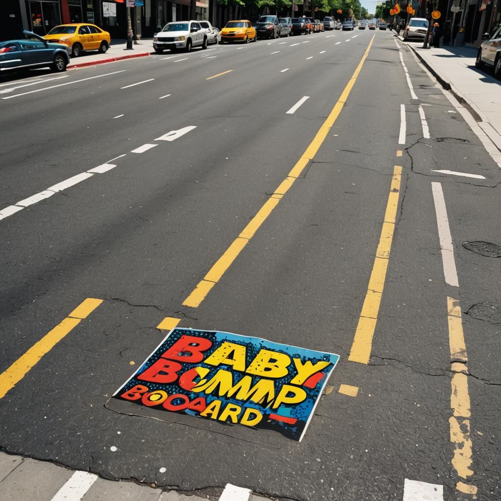 A cartoon speed bump proudly holding a sign sayingbaby on bo...