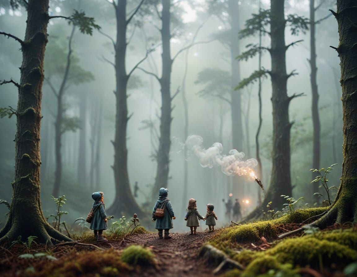 Misty Forest with Will-o'-the-Wisps, Tilt-Shift Effect