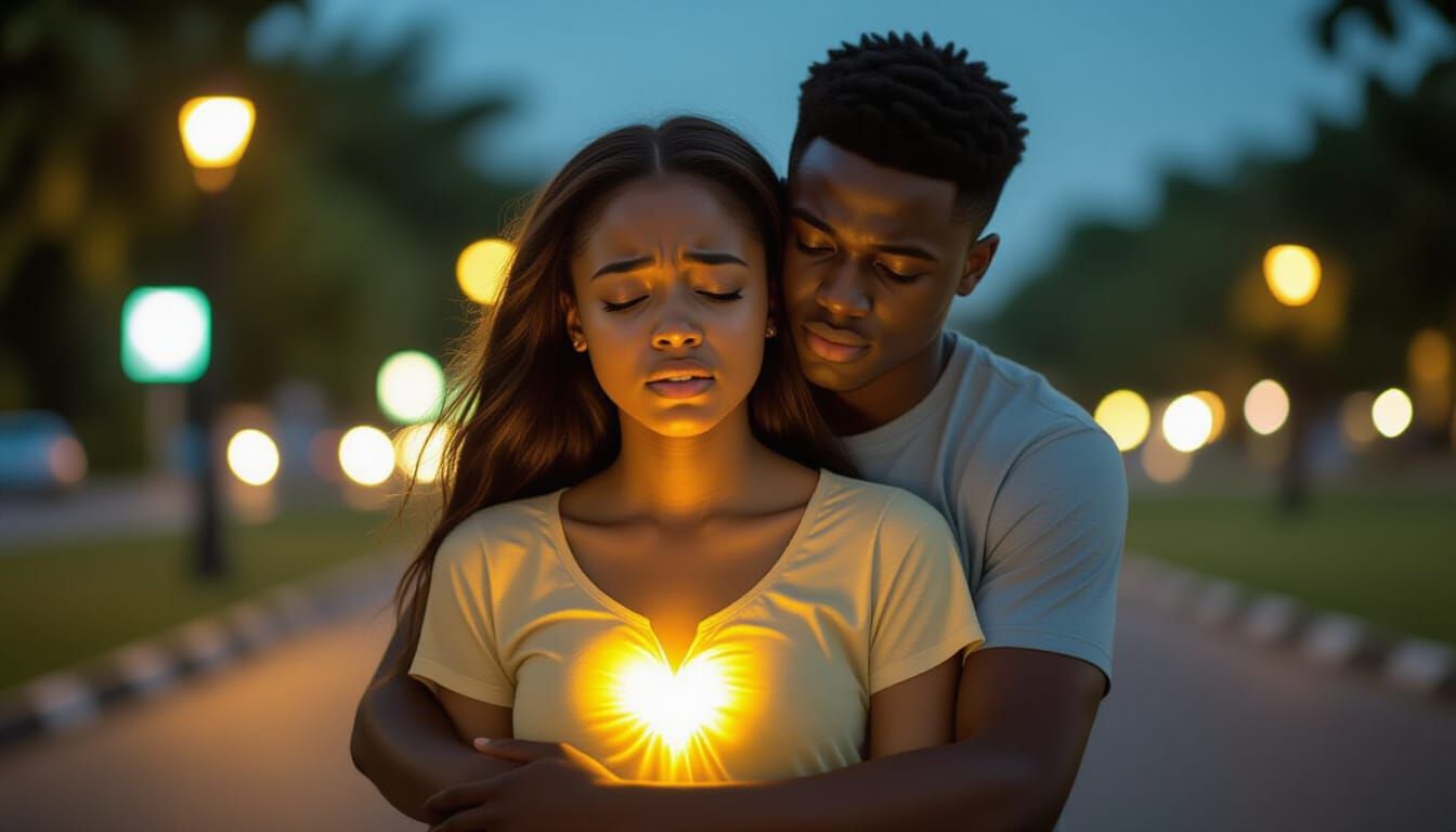 Teenage Couple in Glowing Nigerian Park at Night