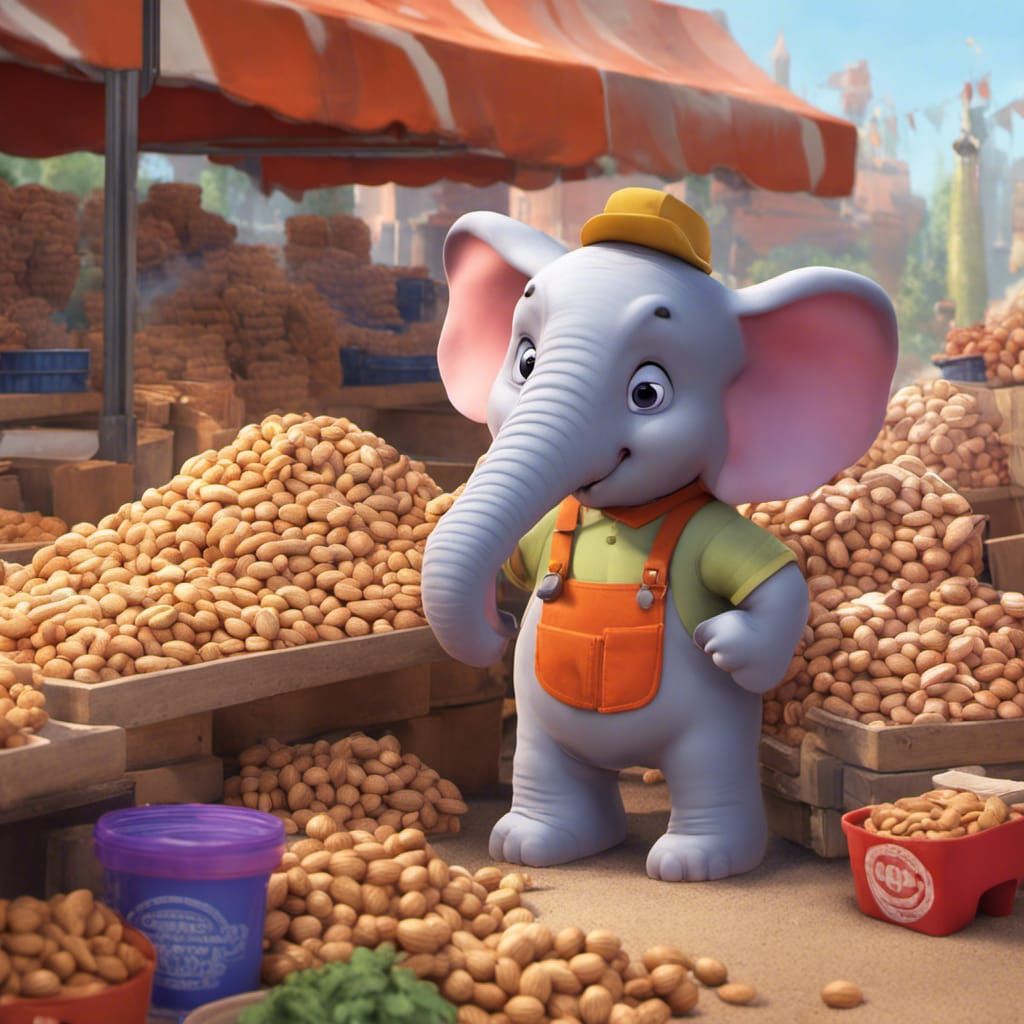Elephant at Market: Pixar-Style 3D Digital Art