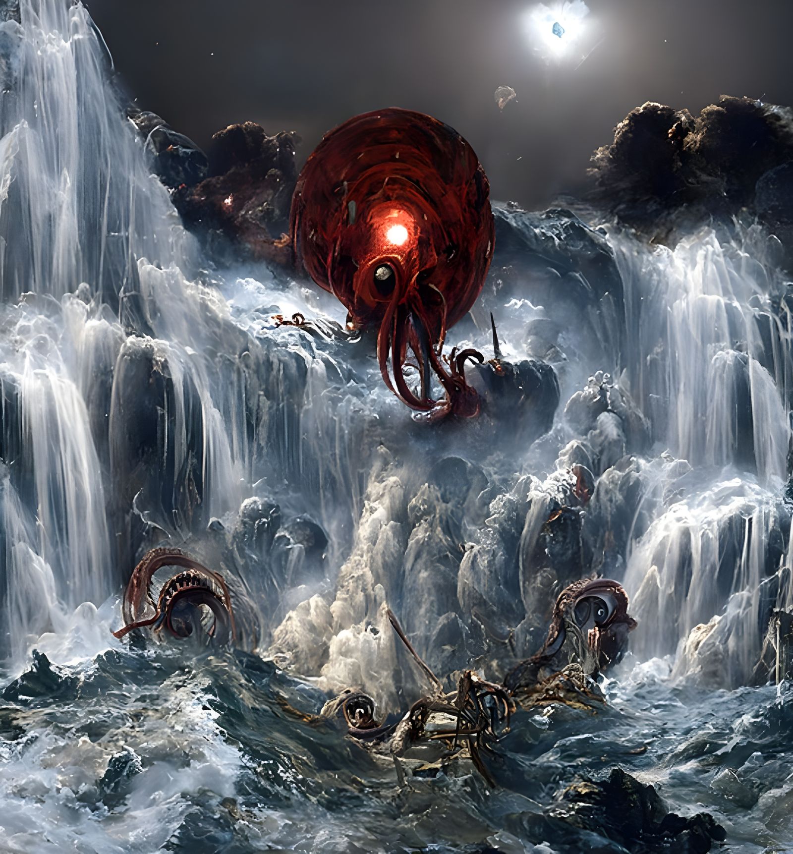 Kraken's Wrath: Giant Squid Attack in Deep Sea