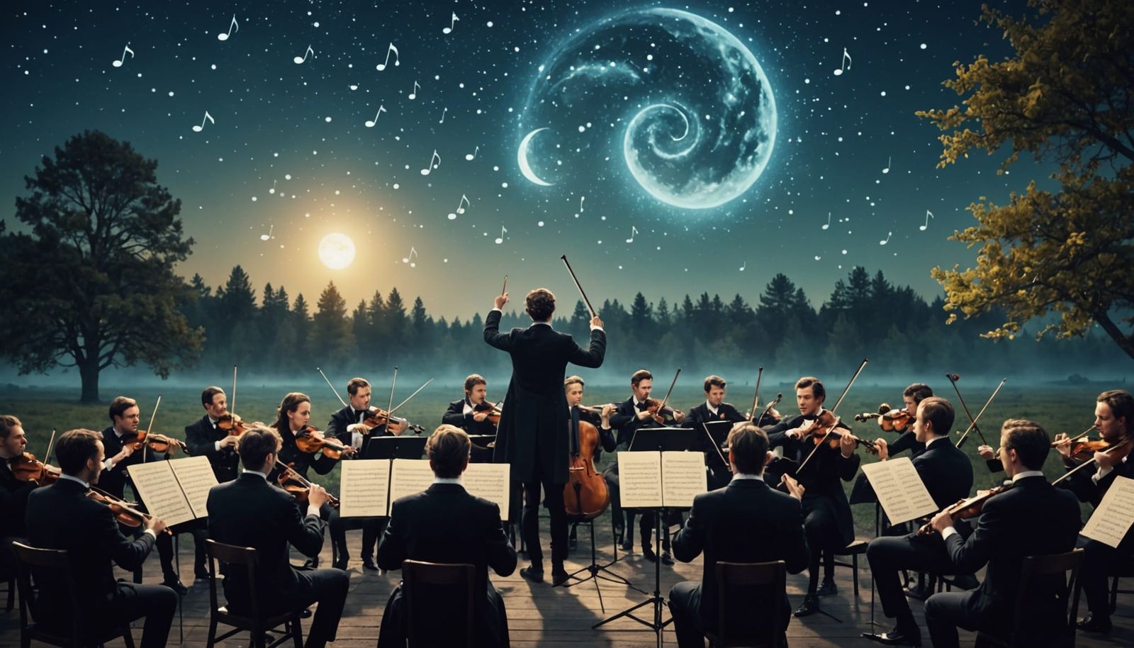 Victorian Orchestra Under Starry Moonlight