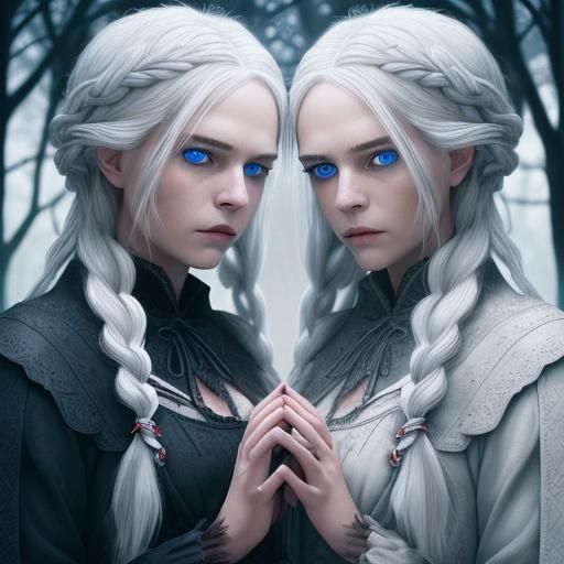 Twin Witches in Autumnal Scene, Hyperrealistic Style