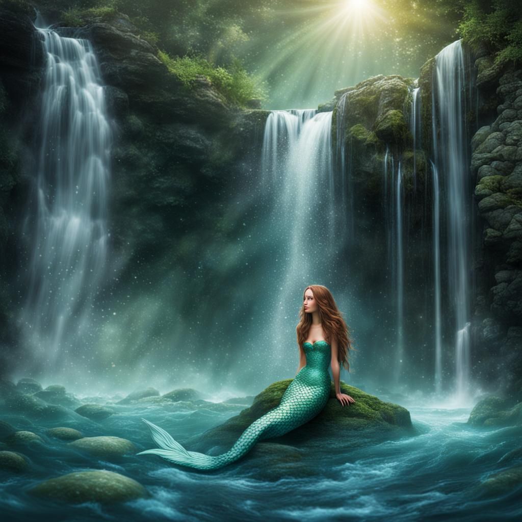 Mystical Mermaid Hidden in Waterfall Gaze