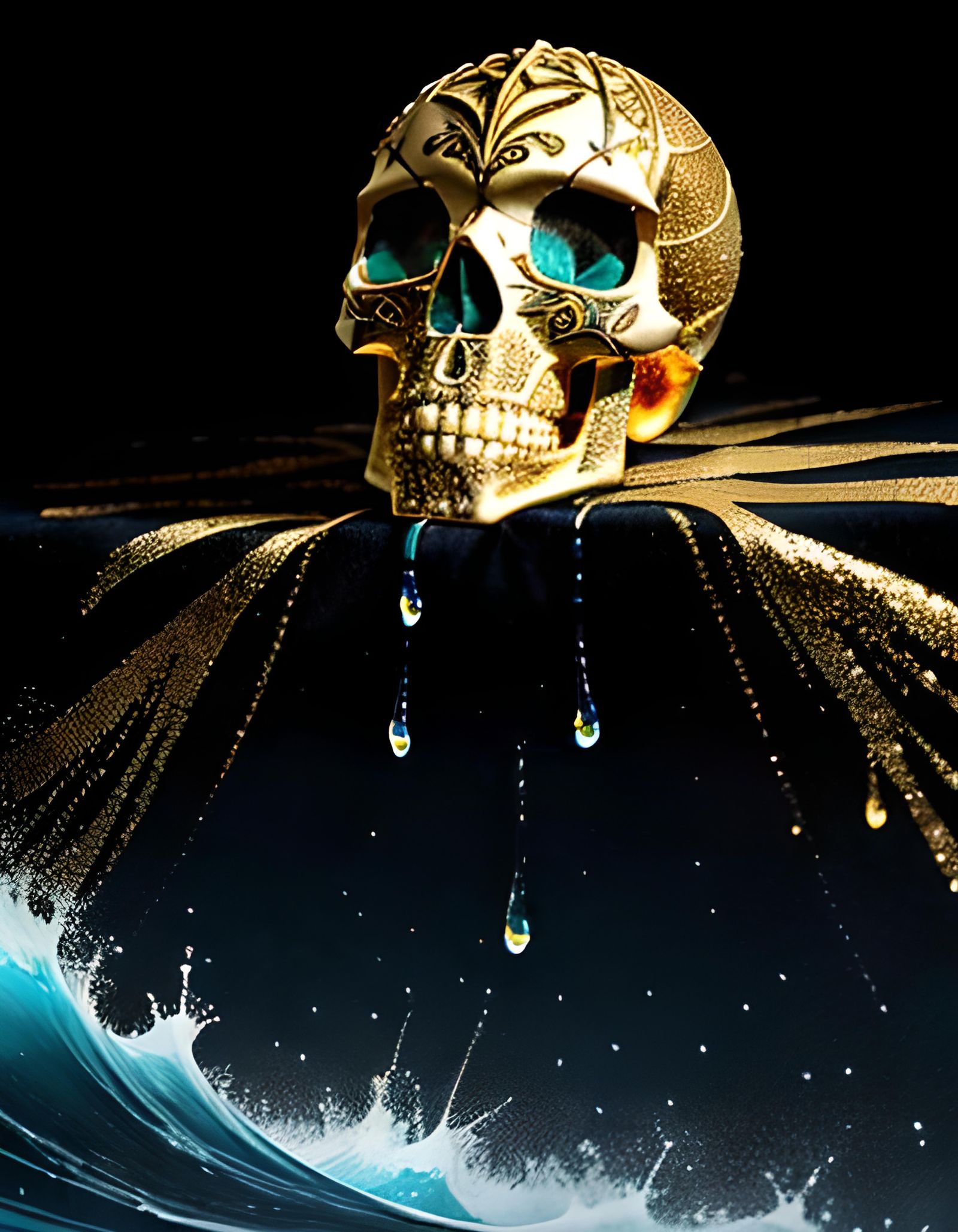 Gilded Exoskeleton Vulture with Crystal Skull, 8K