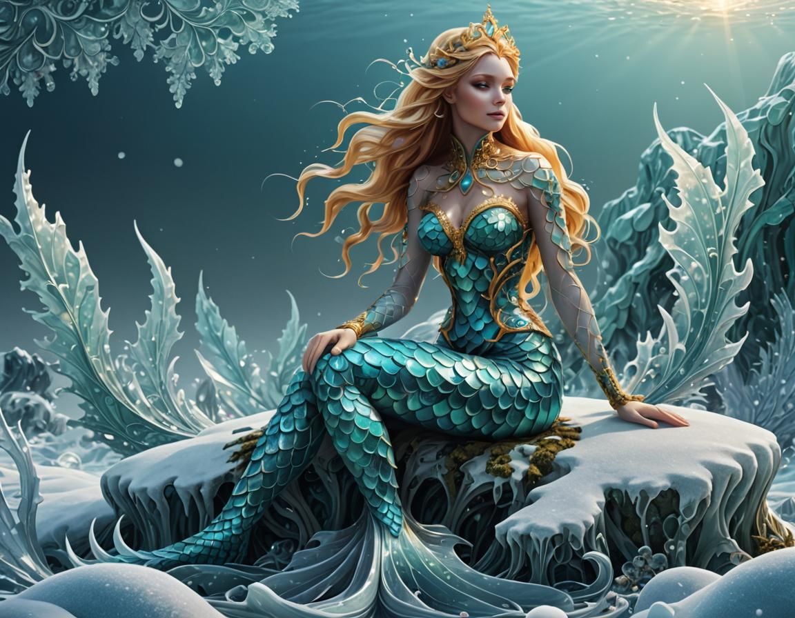 Winter Mermaid in Frozen Ocean: Abstract Digital Art