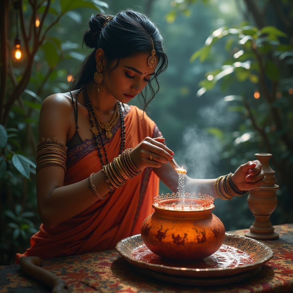 Elegant Indian Woman in Vibrant Jamaican Landscape