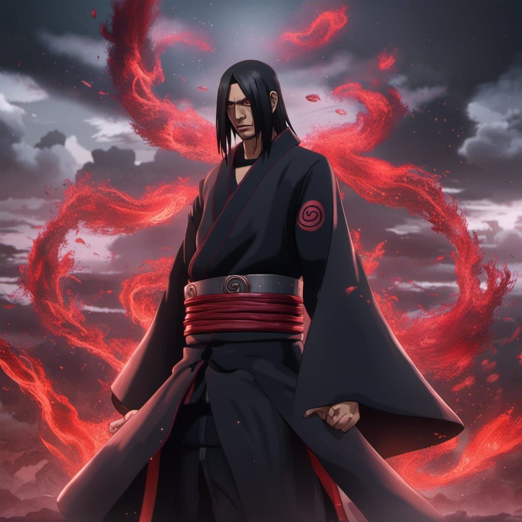 Itachi Uchiha in Akatsuki Robe, Detailed Digital Art
