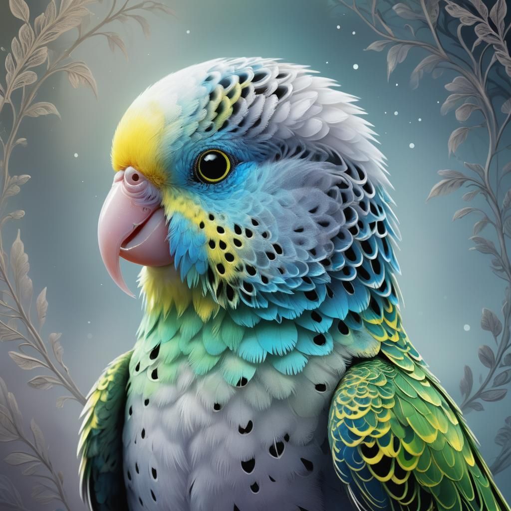 Fancy Budgie Portrait in Digital Painting Style