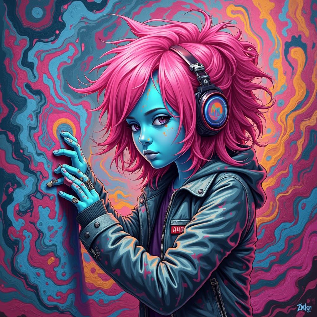 Vibrant Mural in Cyberpunk Style