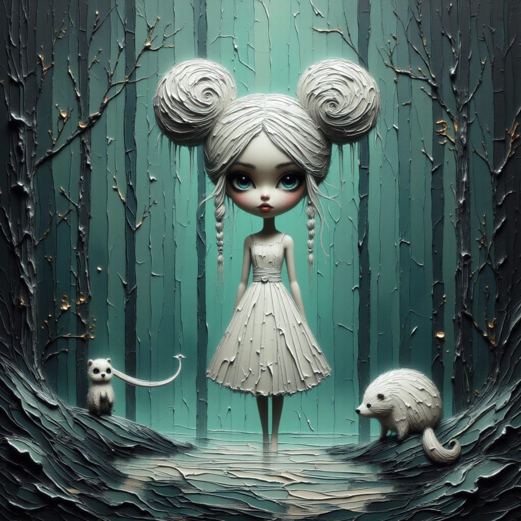 Cyberpunk Woman with Otter Spirit in Oil Painting Style