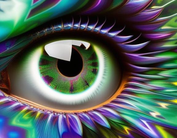Fractal Eye with Iridescent Iris in Cosmic Style