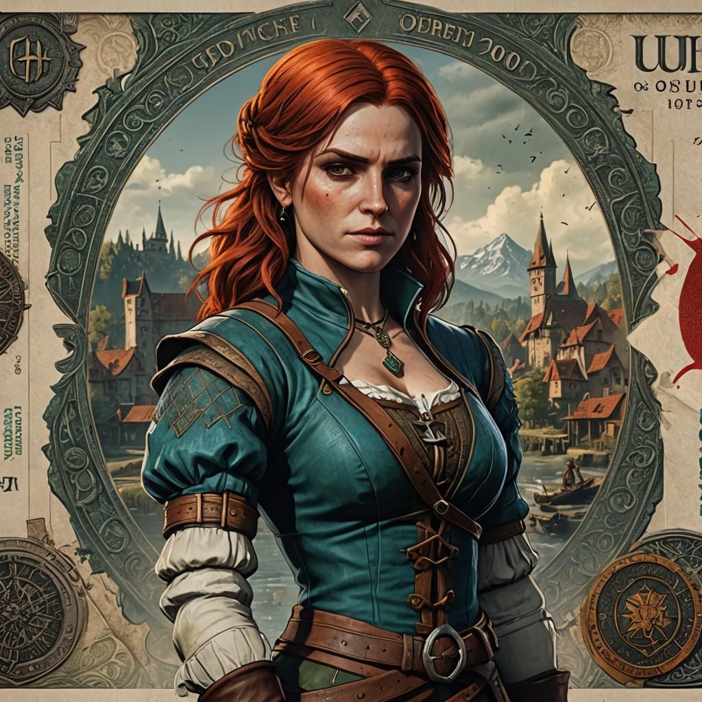 Triss Merigold Art Banknote in Detailed Digital Painting