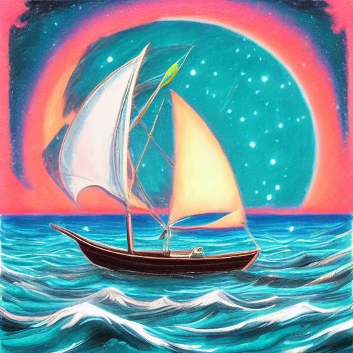 Sailboat Under Moon in Anime Style
