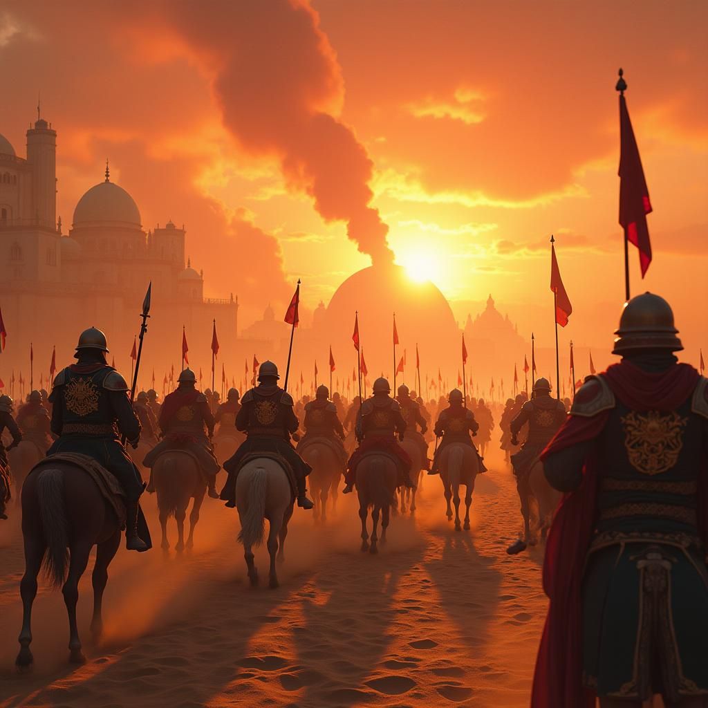 Middle Eastern Warriors Clash in Desert Landscape