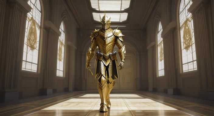 Golden Knight Concept Art in Papercraft Style