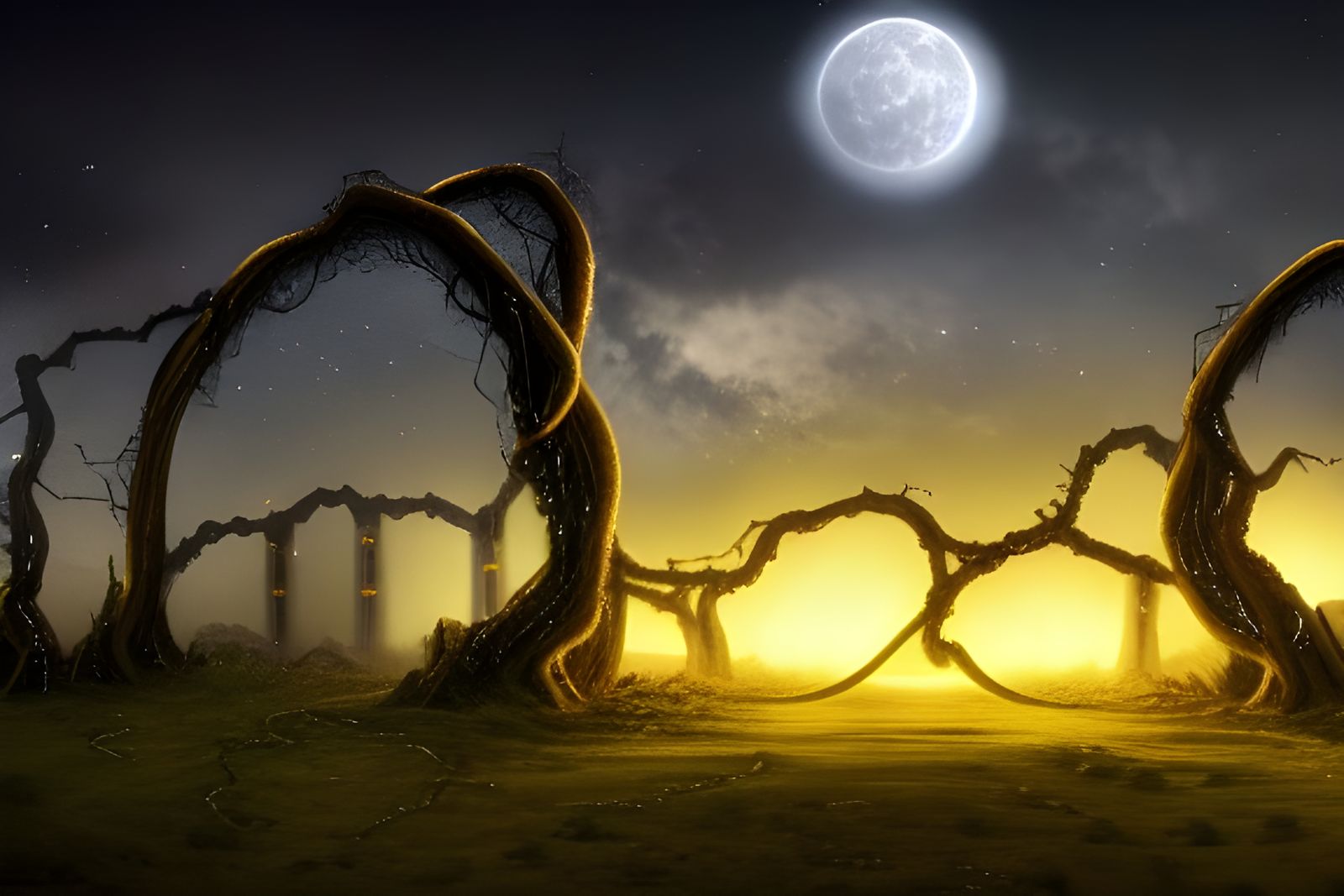 Ominous Sci-Fi Ruins at Night