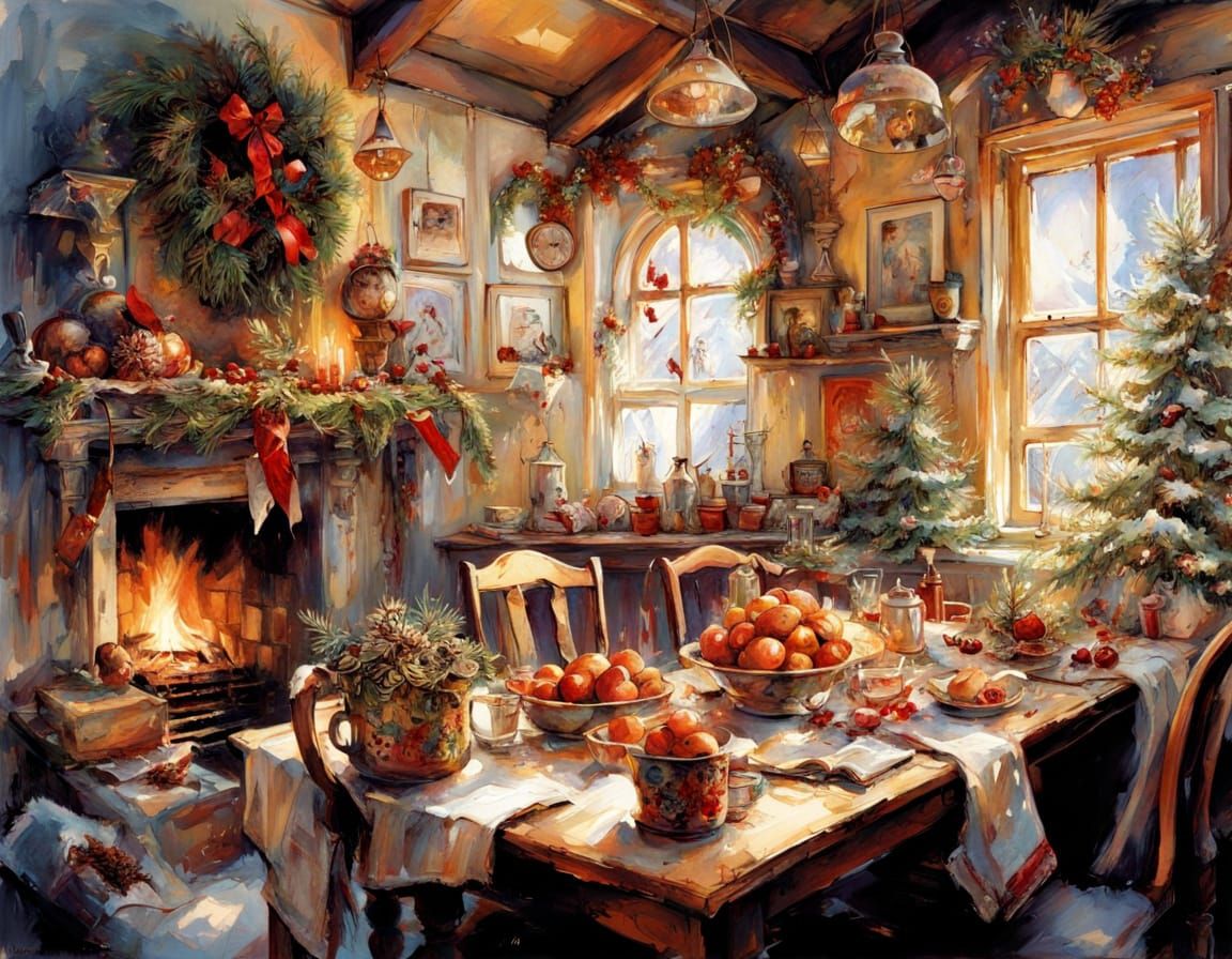 Cozy Christmas Watercolor Page with Festive Winter Elements