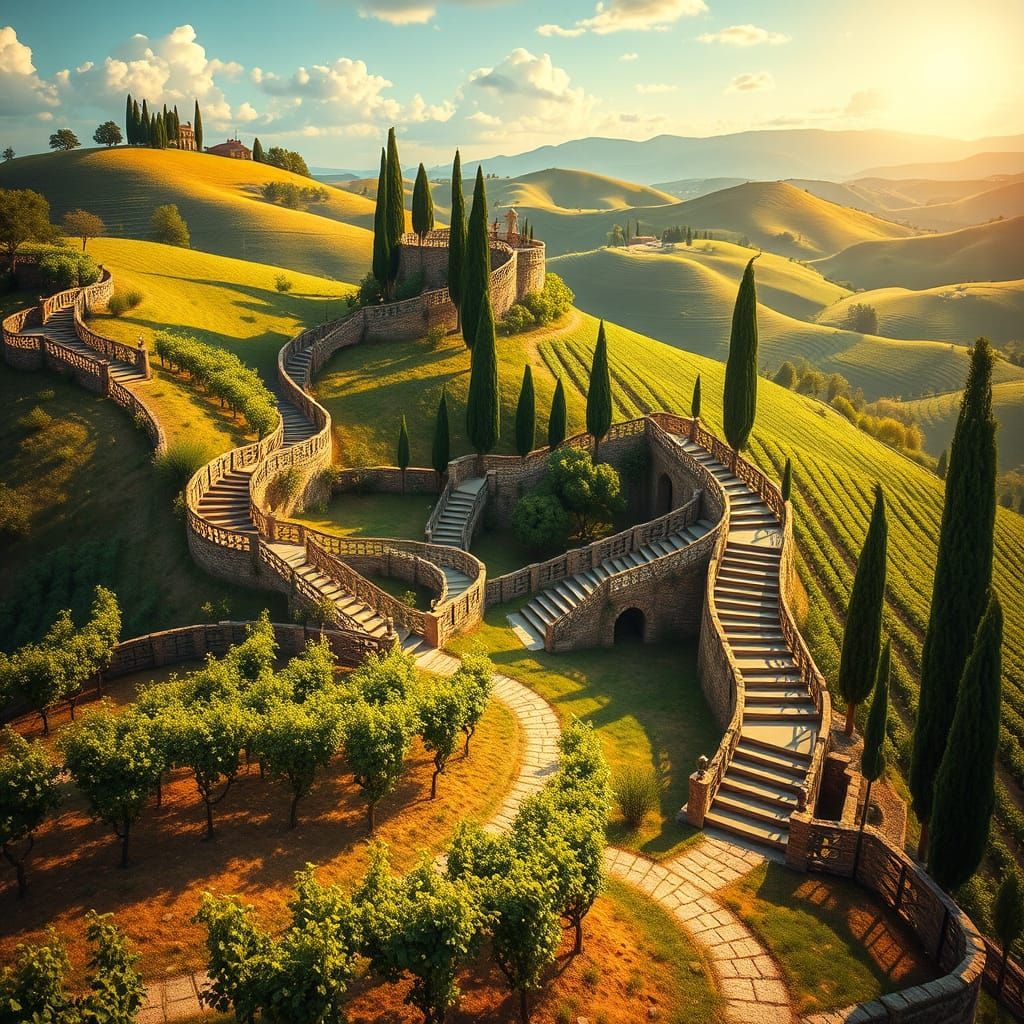 Dreamlike Tuscan Landscape in Surrealist Style